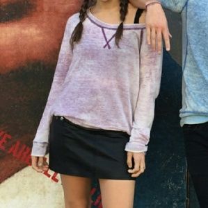 EUC off the shoulder flirty  purple wash sweater
